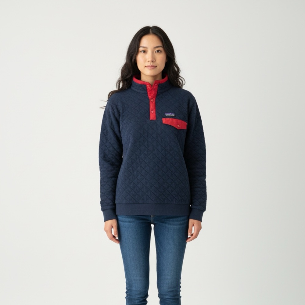 Patagonia Navy and Red Quilted Sweatshirt